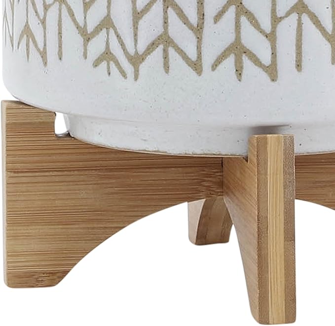 8 Planter W Wood Stand Beige