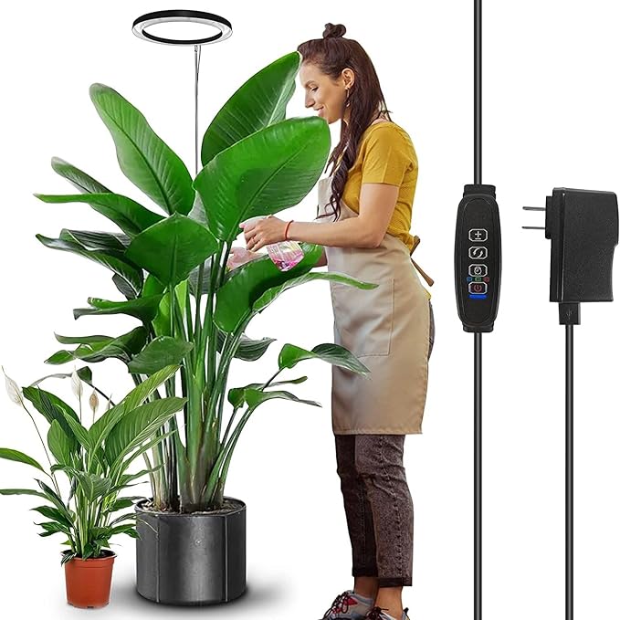 LED Grow Light Full Spectrum Plant Light with Timer 160 LEDs Height Adjustable Indoor Growing Lamp Black Auto On/Off 4H/8H/12H