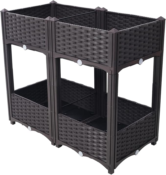 Planter Raised Beds Polypropylene Brown Self-Draining System Outdoor Balcony Garden Durable