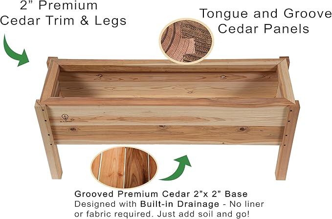 44 x 12 Cedar Raised Garden Bed Planter Box – Premium Tongue &amp Groove Cedar Wood Built-in Drainage – Easy Assembly – Outdoor Planter for Vegetables Herbs Flowers