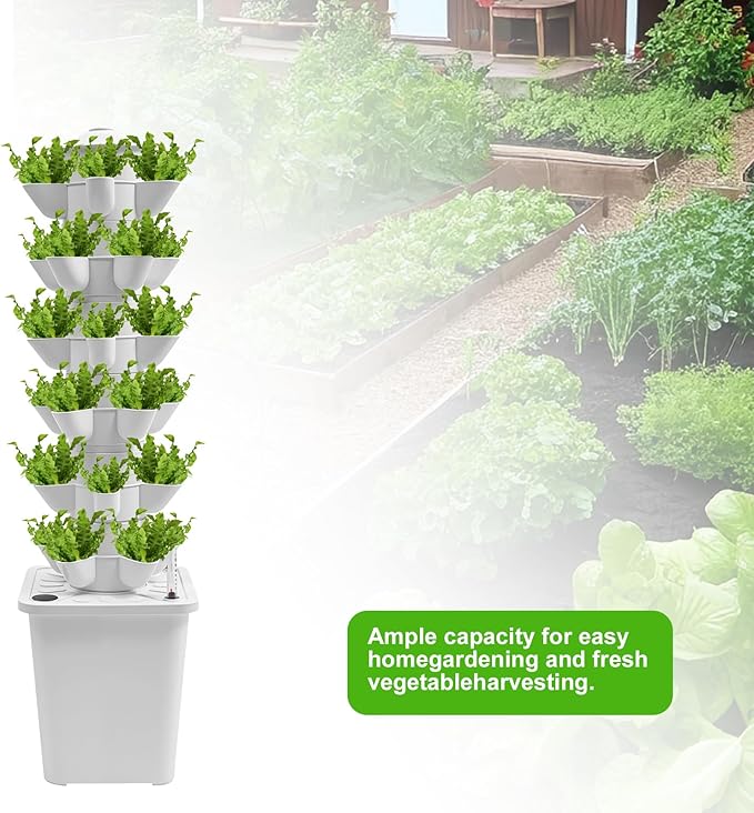 6-Tier Hydroponic Grow Tower Kit 30 Holes Planting Sites Indoor Garden System with Water Pump Self-Watering Vertical Gardening Kit for Lettuce Herbs Strawberries Vegetables Flowers 34H White