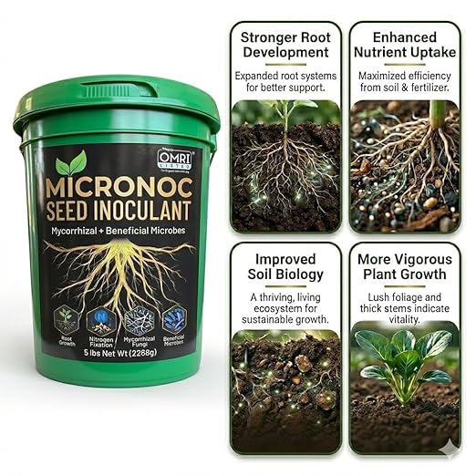 Mycorrhizal Fungi + Beneficial Microbial Blend – Seed Inoculant (10 lb) for Corn Cotton Soybeans Guar Cover Crops Peas Home Gardens &amp Flowers – OMRI® Listed