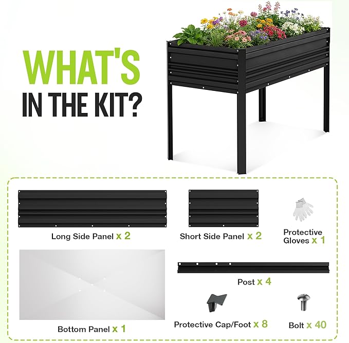 WORKPRO 48x24x32in Outdoor Galvanized Raised Garden Bed with Legs 600LB Elevated Planter Box for Vegetable Flowers Herbs Black