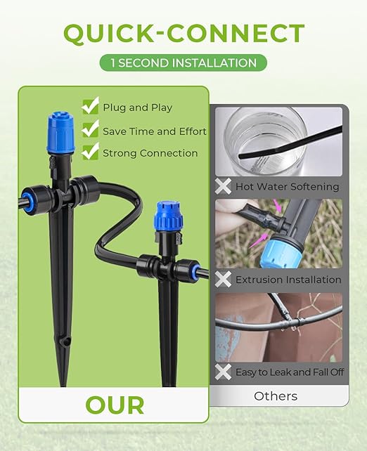 HIRALIY 128FT Drip Irrigation System Quick Connector Garden Watering Automatic Sprinkler Kit for Lawn Raised Bed Greenhouse Misting System with 3 Kinds Dripper Adjustable Nozzle