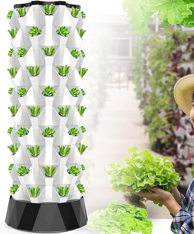 Hydroponics Tower Garden Hydroponic Growing System Aeroponics Growing Kit for Herbs Fruits and Vegetables with Hydrating Pump Adapter Net Pots Timer for Herbs Fruits and Vegetables8Layers
