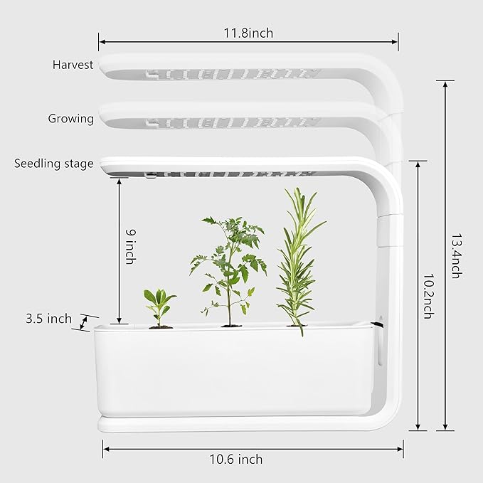 Hydroponics Growing System with LED Grow Light Adjustable Indoor Garden Kit for Herbs/Vegetables Soil-Free Smart Water Alert 3 Plant Capacity Plants Germination Kit for Home Kitchen Office (White)