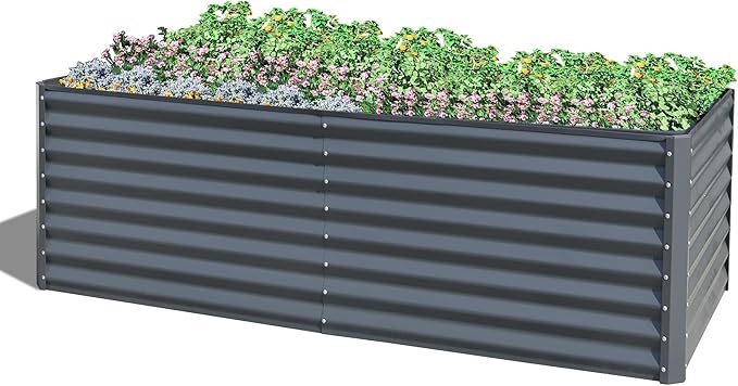 8x4x2 ft Galvanized Raised Garden Bed Outdoor Planter GBoxes Large Metal Planter Box for Gardening Vegetables Fruits FlowersGray