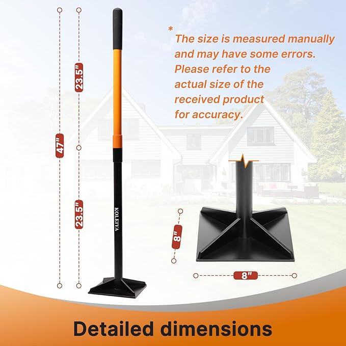 48 Inch Steel Hand Tamper Tool 8x8 Inch Heavy Duty Ground Tamper and Soil Compactor for Landscaping Yard Garden Pavers - Manual Tamping Tool for Dirt Leveling Soil Compaction
