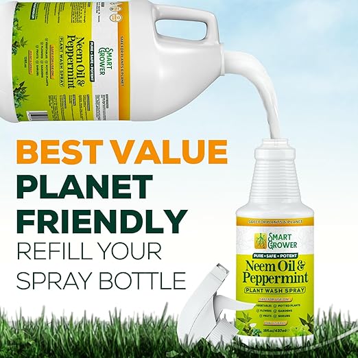 Neem Oil Spray for Plants with Peppermint Oil Natural Plant Wash Made for Indoor and Outdoor Plants Smart Grower 128oz Gallon Refill Ready to Use Spray