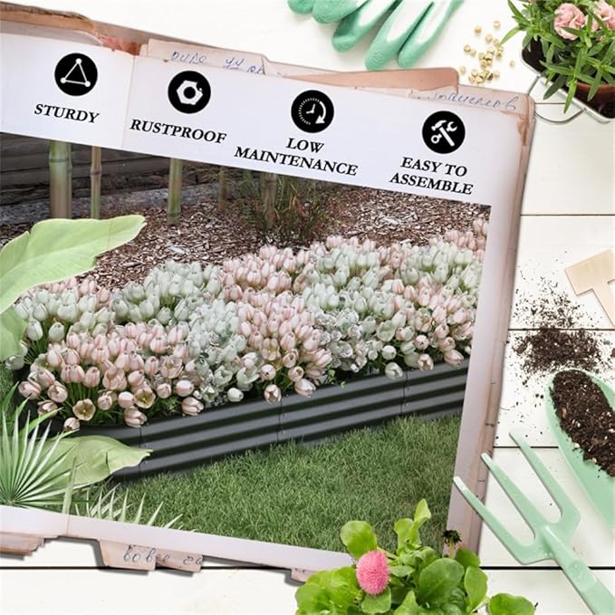 94.5 Inch Galvanized Steel Raised Garden Bed Planter with Open Bottom – Weed Resistant Outdoor Vegetable Herb Flower Planter Easy to Assemble