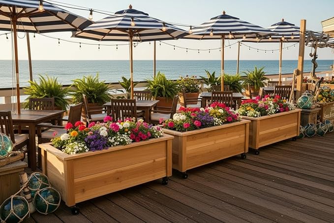 Cedar Raised Garden Bed Planter Box with Castor Wheels – Rolling Wooden Planter for Patio Balcony &amp Outdoor Spaces – Made in USA (36 x 16.5 x 14)