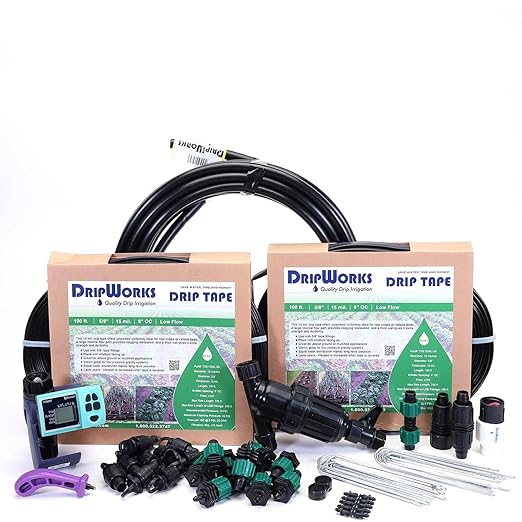 Automated Dripworks Drip Tape Irrigation Kit for Watering Row Crops in Farms (with Timer)-Waters Upto 10 20' Rows | Agricultural Grade Components | Trusted Brand Since 1991