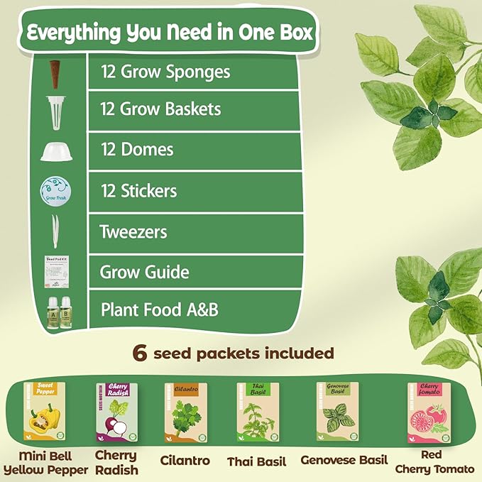 Salsa Seed Pods Kit Hydroponic - 12 Refill Grow Pods with 6-Packet Seeds of Basil Cherry Tomato Bell Pepper Cherry Radish &amp Cilantro Hydroponic Pods Compatible with All Hydroponics Growing Sys