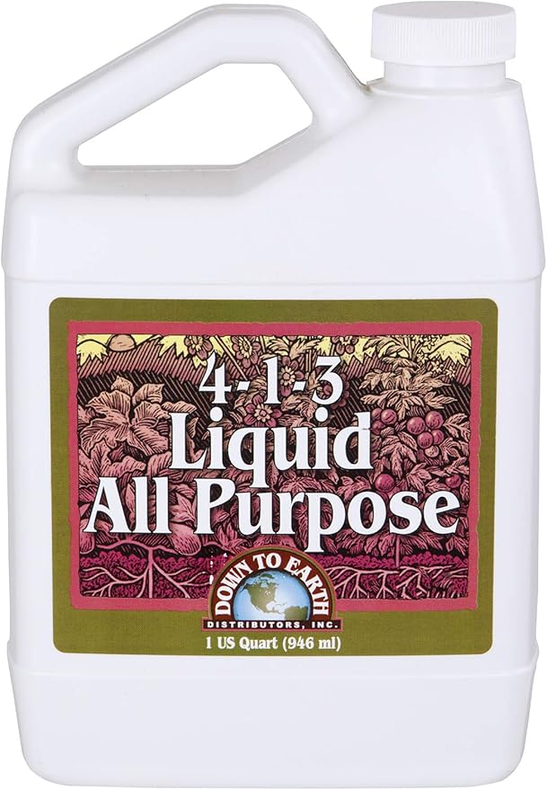 Down To Earth All Natural Fertilizers Organic Liquid All Purpose Concentrate - Plant Food for Vegetable Gardens - Makes up to 32 Gallons 4-1-3 32 oz