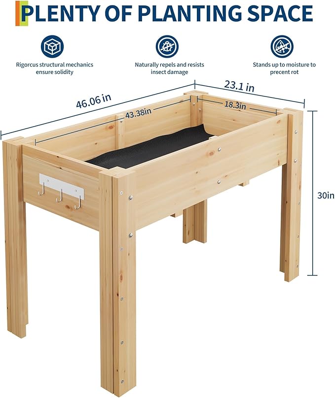Raised Garden Bed Wooden Elevated Garden Bed with Legs Large Planter Boxes Outdoor for Vegetables and Herbs Natural Wood Raised Beds for Gardening and Flowers Natural Wood - 4x2.5x1.8ft