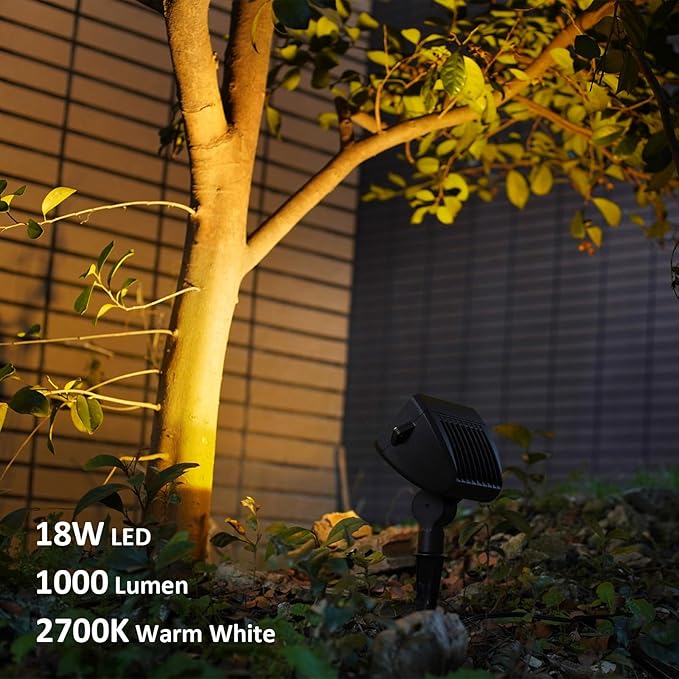 GOODSMANN Low Voltage Spotlights 18W LED Wall Wash Lights 12V Outdoor 8PK Brown Landscape Lighting Kits 1000 Lumen 2700K Warm White Metal Handwired Floodlights with Stakes and Connectors