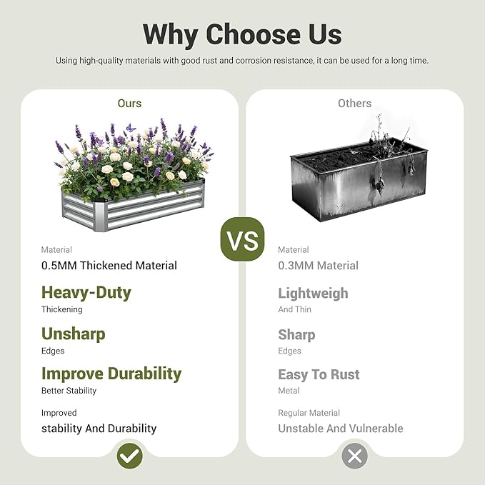 4x2x1 Ft 2Packs Metal Raised Garden Bed Rectangular Outdoor Garden Bed Planter Box for Vegetables Flowers and Herbs Color Coated Steel Raised Planter Bed Kit (Silver)