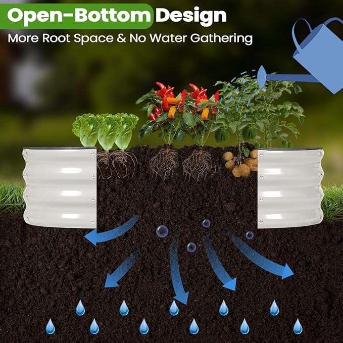 Raised Garden Bed 8x2x2FT Galvanized Metal Raised Bed Outdoor Planter Box Deep Root Large Planter Bed for Vegetables Flowers Herbs and Succulents(Pearl White)
