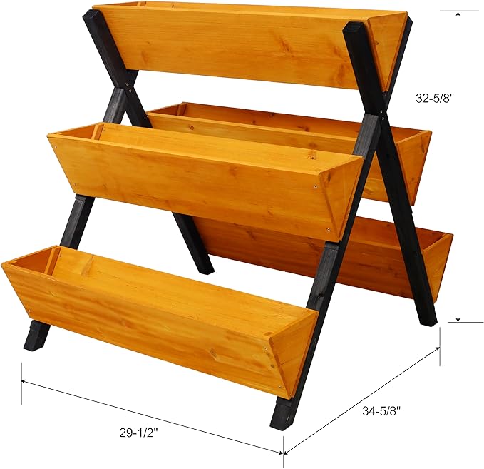 3 Tiers Wooden Vertical Raised Garden Bed with LegsBrown Planter Raised Beds Kit for Flowers Herbs Vegetables