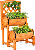 HAPPYGRILL Raised Garden Bed 2-Tier Planter with Trellis &amp 2 Planter Boxes for Climbing Plants Flower Herb Growing Indoor &amp Outdoor Planter Raised Bed for Yard Patio