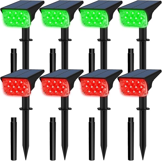 T-SUNUS Halloween Solar Lights Outdoor Green LED Landscape Spotlight Red Christmas IP65 Waterproof for Flag Tree Garden Yard Patio