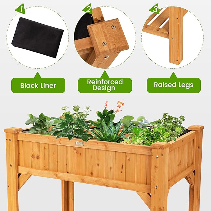 S AFSTAR Raised Garden Bed with Legs Wooden Elevated Planter Box with 8 Grids Divider &amp Protective Liner 35.5x24x36in Standing Garden Planter Bed for Vegetables Flowers Herbs on Deck Patio Backy