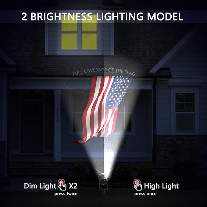 Ofuray Solar Flag Pole Light 3In1 Design Brightest Flag Pole Light Solar Powered 2 Brightness American Flag Coverage Led Solar Lights Outdoor Dusk to Dawn fit 1-4 Flagpole for House Inground