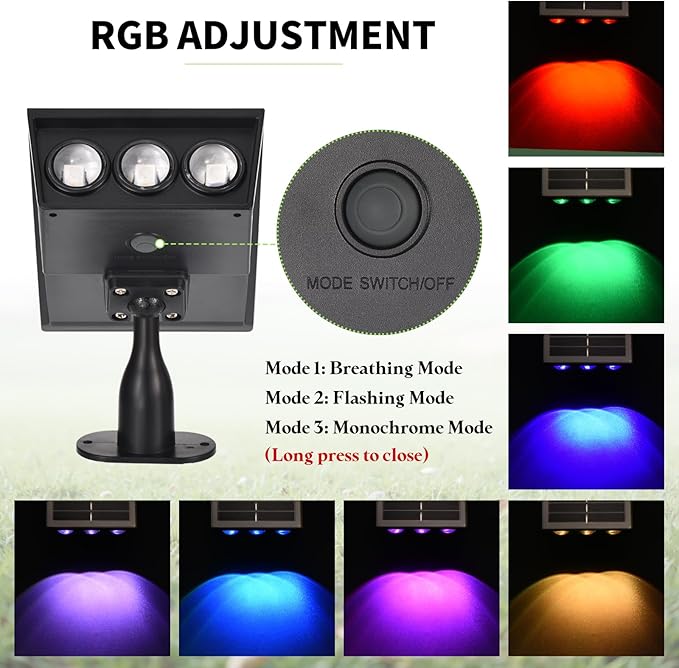 Solar Spot Lights Outdoor RGB Solar Landscape Spotlights IP65 Waterproof Adjustable Light House Lights Colorful Spot Light for Yard Garden Pathway (6)