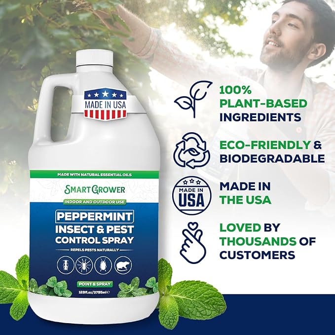 All Natural Peppermint Oil Insect &amp Pest Control Spray Repels Mice Spiders Ants for Home Indoor Outdoor Garden Maximum Strength Smart Grower Ready to Use 128 FL OZ