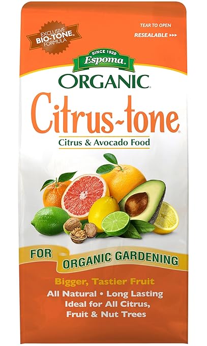 Espoma Organic Citrus-Tone 5-2-6 Natural &amp Organic Fertilizer and Plant Food for All Citrus Fruit Nut &amp Avocado Trees 4 lb. Bag. Promotes Vigorous Growth &amp Abundant Fruit