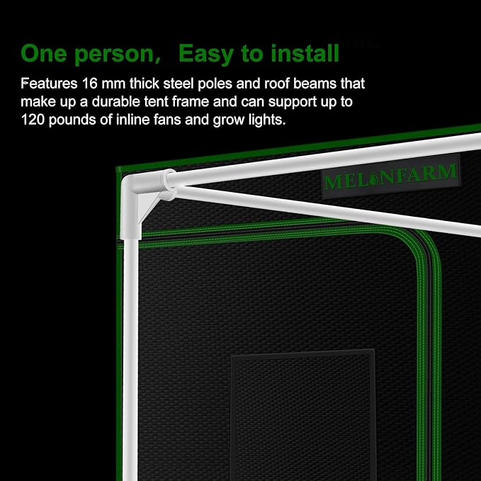 MELONFARM 4x4 Grow Tent 48x48x80'' High Reflective 600D Diamond Mylar Canvas with Observation Window and Floor Tray for Hydroponic Indoor Plant Growing