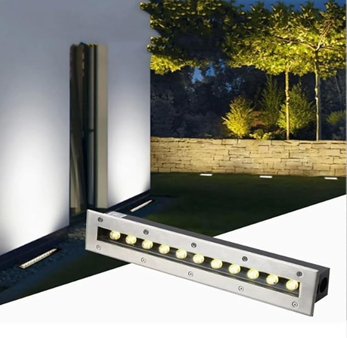 Outdoor Buried Lamp Recessed Landscape Lights IP65 Waterproof Ultra-Thin LED Spotlight AC85-265V Stainless Steel Long Strip Wall Lights for Driveway BridgeRed 12W
