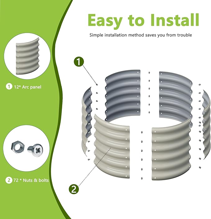 2PCS 2x2x1.5FT Galvanized Raised Garden Bed KitVegetable Boxes-Round Metal Flower BoxLarge Planter Raised Beds Outdoor Garden for PlantingFruitHerb-White