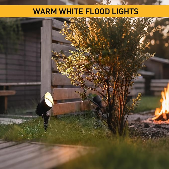 GOLDEN STAR Low Voltage Landscape Lights 5W 400 Lumen 2700K Warm White Outdoor LED Spotlights 12V Flood Lighting with Connector and Stake 8401-2650-G06