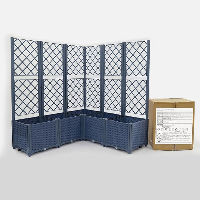 5 Pack Raised Garden Bed with Trellis for Outdoor 47.2 W X 55.9 H PP Planter Box with Trellis for Climbing Plants Vertical Garden Bed for Patio Balcony Vegetables Flowers Herb (Blue)