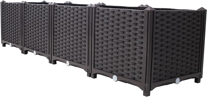 Donext Brown Modern Planter Box OutdoorsExtra Deep Raised Garden Bed Balcony Planters with Drainage Layer Outdoor Flower Vegetable Pot(63 L X 15.7 D X 14.7 H)