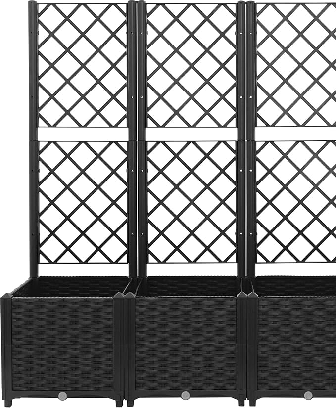 Raised Garden Bed with Trellis Garden Box Raised Bed Outdoor Planting Bed Plant Boxes Plastic Planter Box for Climbing Plants Vines Flowers - Black