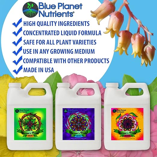 Farmer's Pride 3-Part Organic Blend Fertilizer Set (32 oz Jugs) Quart | Concentrated Plant Food for All Plants &amp Gardens | Makes Up to 470 Gallons | Blue Planet Nutrients