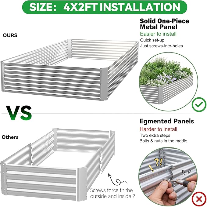 3 Pack 4x2FT Corrugated Galvanized Steel Raised Garden Bed Outdoor Metal Above Ground Garden Bed for Vegetables and Flowers Rectangle Raised Beds for Gardening