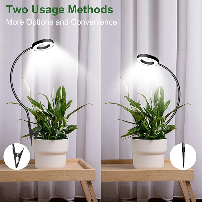 Wolezek 2 in 1 Grow Lights for Indoor Plants 3 Colors Plant Lights with 360 Gooseneck 48 LEDs Full Spectrum 6/12/16H Timer 5 Brightness Black 3 Pack