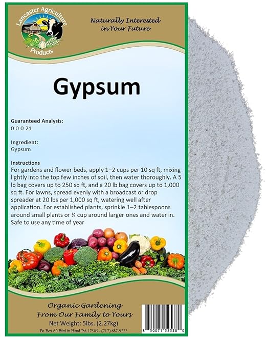 Gypsum 5 Pounds Natural Calcium Sulfate Fertillizer for Vegetables Flowers Lawns &amp Gardens – Improves Soil Boosts Plant Growth - Lancaster Agricultural Products