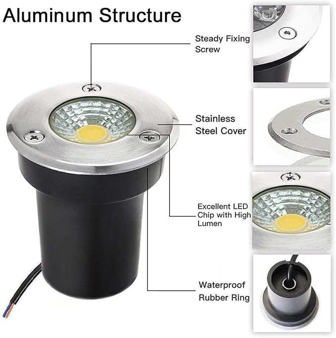 4PCS Recessed Outdoor Spotlights - Outdoor Buried Lights Low Voltage Landscape Light 3W Round Underground Light/COB In Ground LED Light/IP67 Waterproof Mini LWarm White 12V