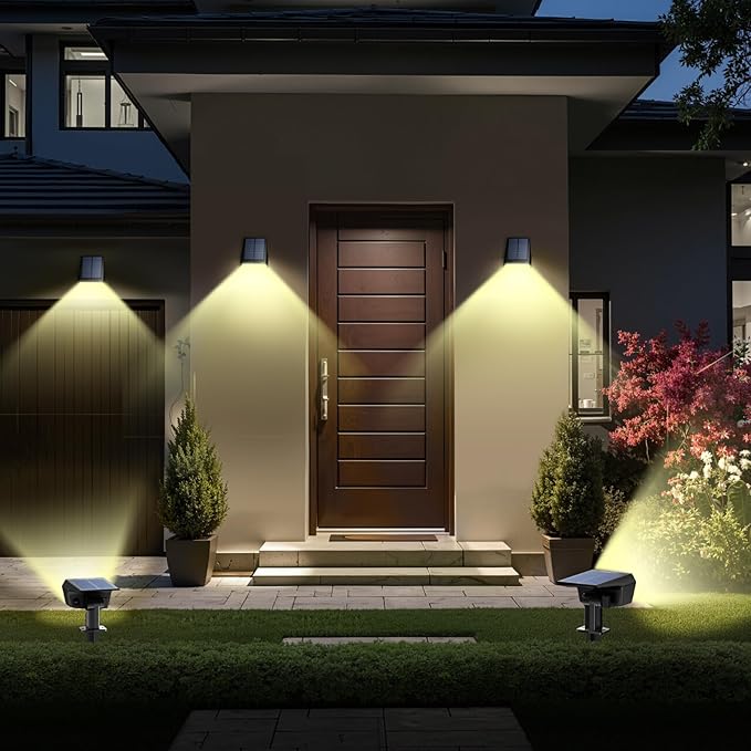 TECKNET Spot Lights Outdoor with 59 LED 6 Pack Solar Lights Outdoor Waterproof IP65 Auto On/Off Solar Spot Lights 3 Lighting Modes Solar Powered Garden 2-in-1 Solars Landscape Light (Warm White)