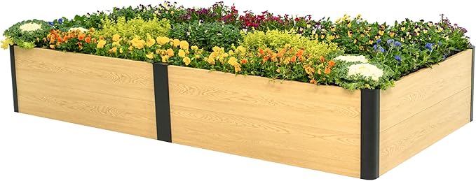 Vego garden Woodgrain Series Raised Garden Bed 16'' Tall 4' x 8' Wooden-Look Metal Planter Box Outdoor for Gardening Vegetables Flowers Herbs