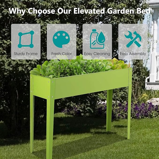 Raised Garden Bed Elevated Raised Planter w/Ample Planting Space Galvanized Planter Box w/2 Bottom Drainage Holes for Fruits Flowers &amp Vegetables in Outdoors &amp Indoors (40 x 13 x31.5)