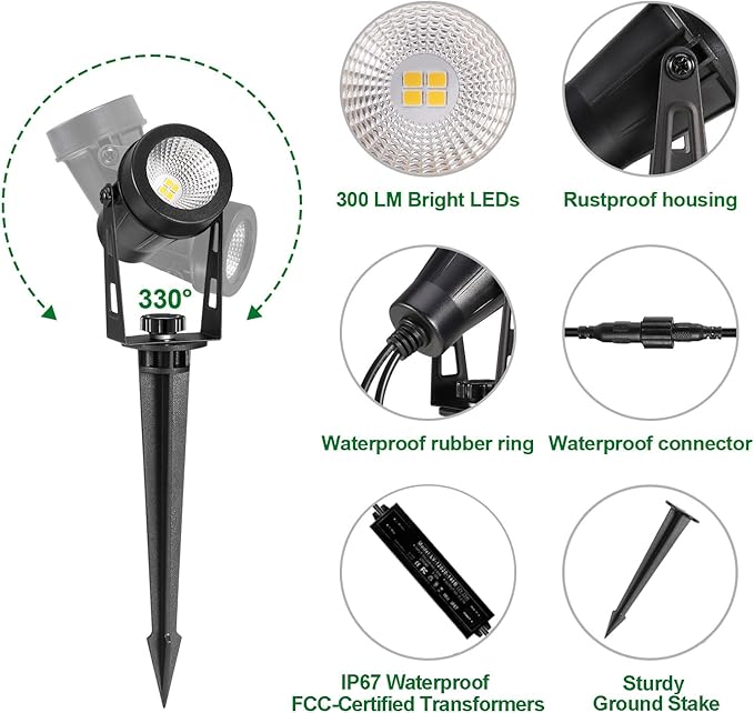 Low Voltage Landscape Lights 8 Pack+2 Pack Extendable Outdoor Landscape Lights+2 Pack Extension Cable 2 * 6.5ft