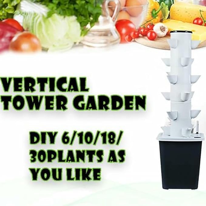 30 Pods Hydroponics Tower Garden 6-Story Garden Hydroponic Planting System Hydroponic Growing System Growing Kit for Fruits and Vegetables with Hydrating Pump-*