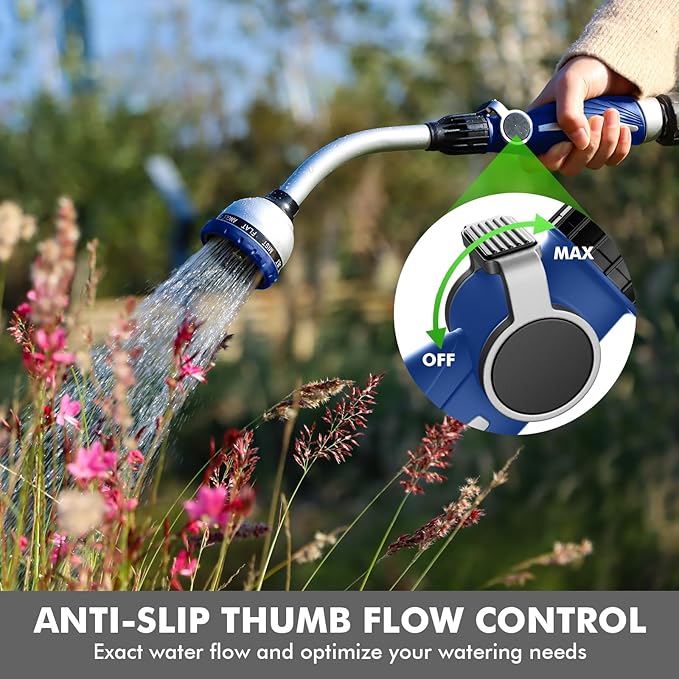RESTMO Watering Wand Heavy Duty Metal Garden Hose Wand with 10 Spray Patterns 15-Inch Long Hose Nozzle Sprayer with Thumb Flow Control Ideal to Water Hanging Baskets and Shrubs Blue