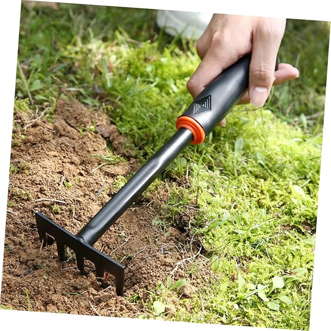 BESPORTBLE 6-Piece Garden Tool Set Black Plastic Handle Iron Small Shovel and Hoeing Rake for Gardening and Flower Bed Maintenance