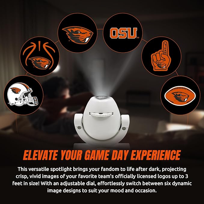 Sporticulture NCAA American Football Oregon State Beavers - Adjustable Led Mini Spotlight Projector with 6 Team Logo Designs - Portable &amp Rechargeable Spotlight - Battery-Operated - 4.375” x 3.125